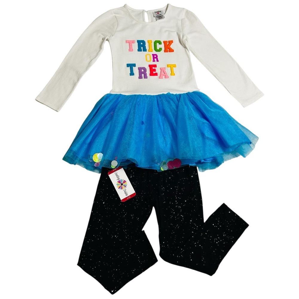 Girls Halloween 2-Piece Set-Tutu Top & Leggings-Size M 7-8 Trick or Treat Outfit